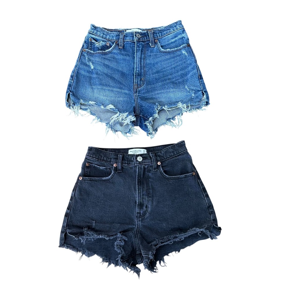 Abercrombie & Fitch Curve Love High Rise Denim Shorts Bundle Blue Black 25 0